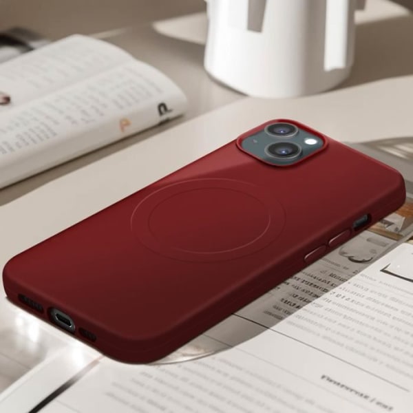 Magsafe Cover til iPhone 15 plus Silikone Soft-touch Mag Cover Burgundy Röd