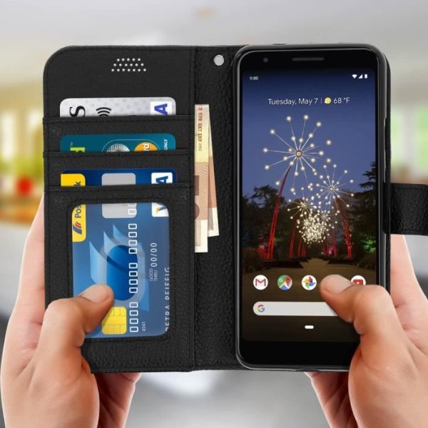 Housse - AVIZAR - Google Pixel 3A - Øko-læder - Video-støtte - Magnetisk - Sort Svart