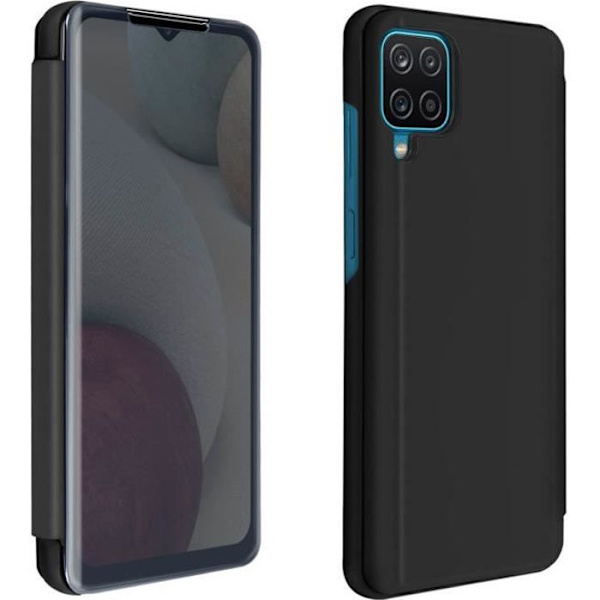 Housse - Samsung - Galaxy A12 - Ekoskinn - Magnetisk flip - Svart videostöd Svart