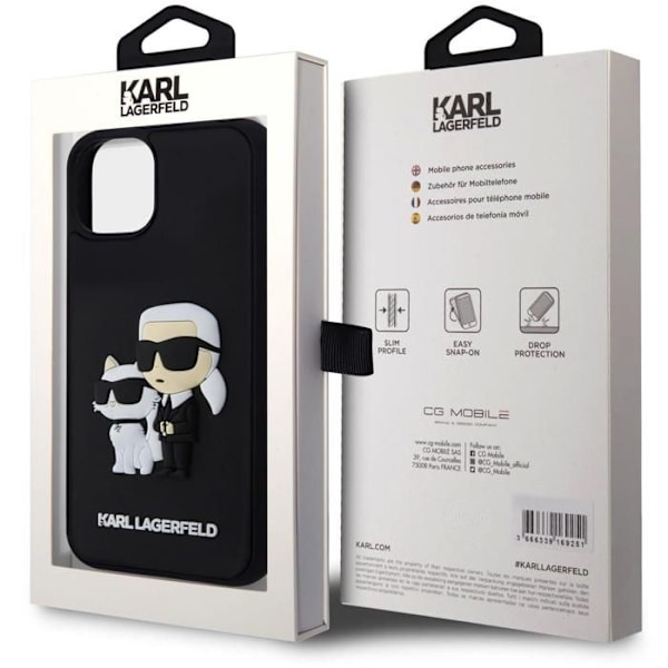 Karl Lagerfeld 3D Gummi Karl og Choupette Bagcover til iPhone 14 Sort