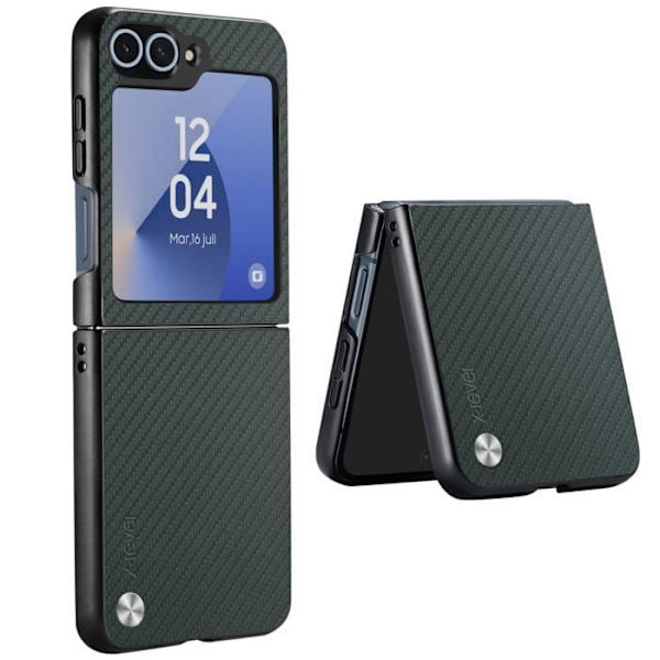 Etui til Samsung Galaxy Z Flip 6 Carbon Fiber Texture X-Level Mørkegrøn Grön
