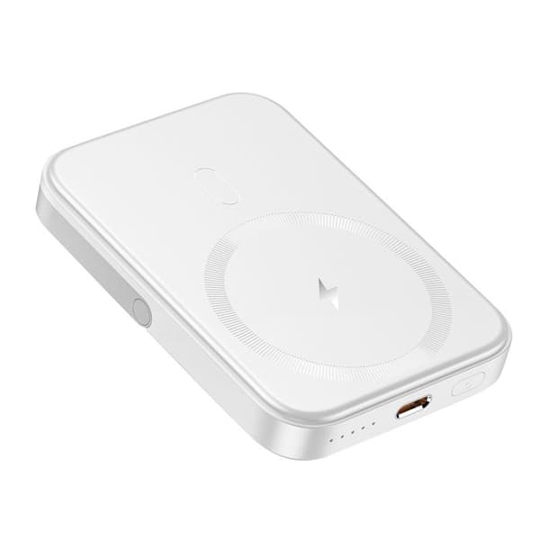 Externbatteri - AKASHI - MagSafe 5000 mAh - USB-C 20W - Flexibel Ställning - Snabbladdning Vit