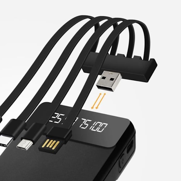 Batteri Sök - LINQ - 15000mAh - Avtagbar 4-i-1 Kabel - Kompakt USB Utgång - Svart Svart