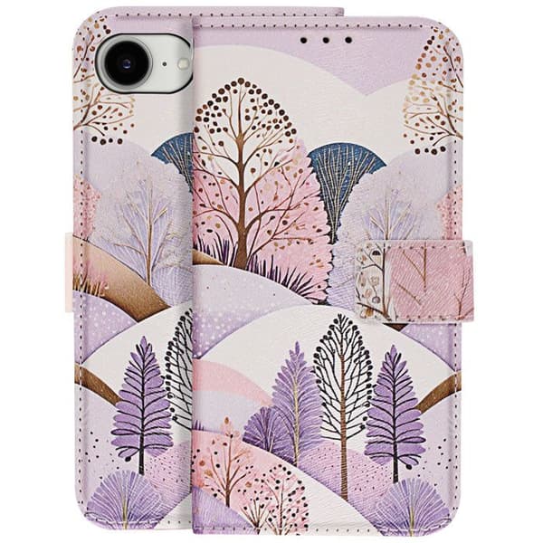 Pungetui til iPhone 17 med landskabsmønster, støtte og multicolor håndledsrem Svart