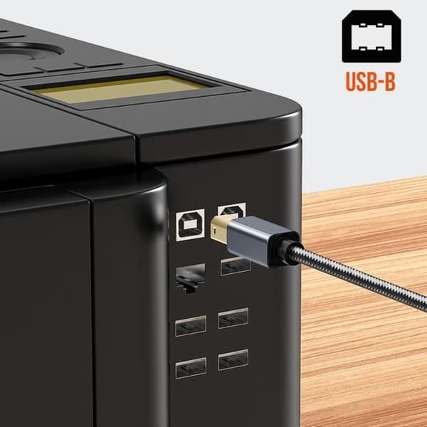 USB-kabel - LinQ - USB-A 2.0 til USB-B 2.0 - 1,5m - Flettet nylon - Hurtig overførsel