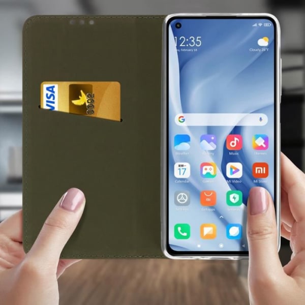 AVIZAR Case til Xiaomi Mi 11 Lite og 11 Lite 5G - Sort - Flap Kortholder Stand Funktion Svart