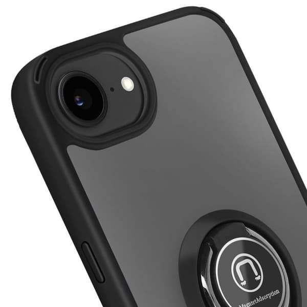 Coque Antichoc - iPhone 16e - Sort - Magnetisk Ring - Polycarbonat - Silikone Gel Svart