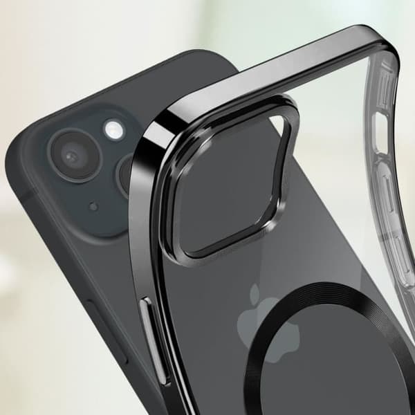 MagSafe Cover til iPhone 15 Plus Silikone Kamerabeskyttelse Sort Chrome Contour Svart