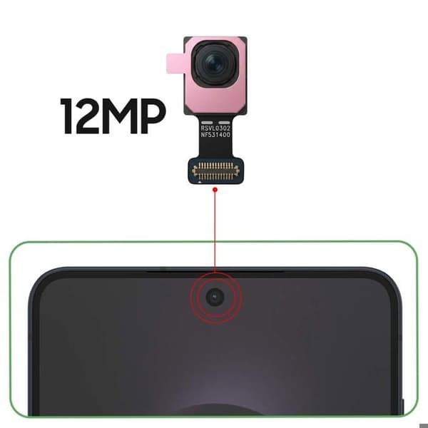 Frontkamera Selfie 12MP til Galaxy S25 Edge Erstatningsdel Sort Svart