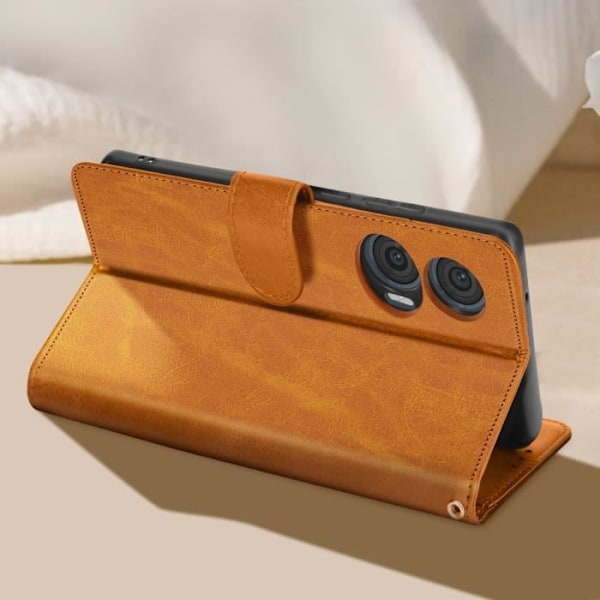 Fodral till Motorola Edge 50 Fusion Handledsrem Flip Wallet Stand Ljusbrun kastanj