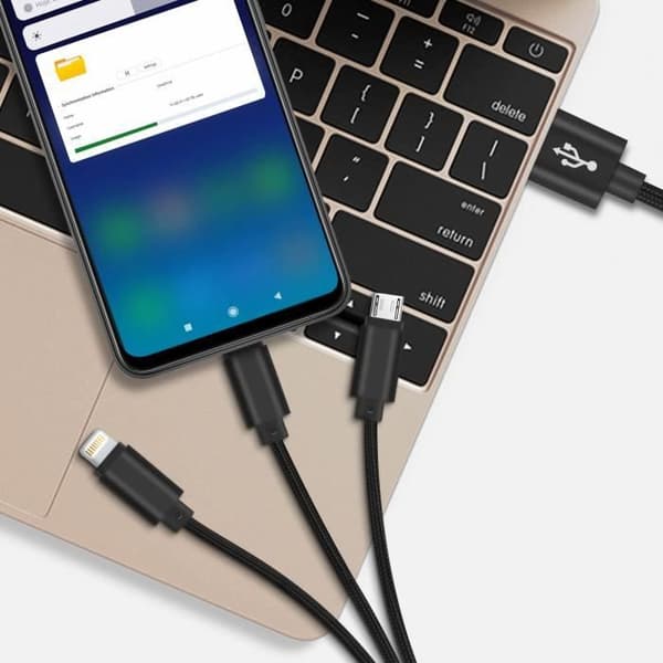 USB 3 1:n johdin - Setty - Musta - 1m - 2A - Yhteensopiva USB-C/Micro-USB/Lightning Svart