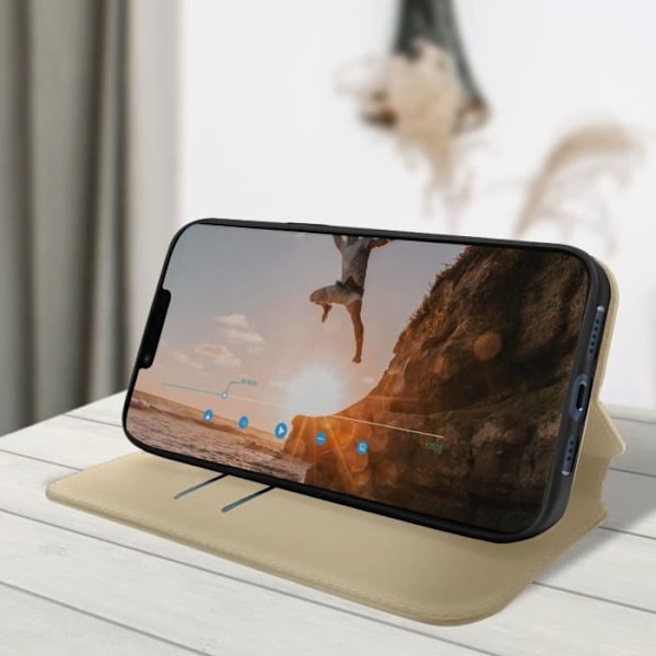 AVIZAR iPhone 14 folioskal - Korthållarflik - Videostödfunktion - Guld gyllene