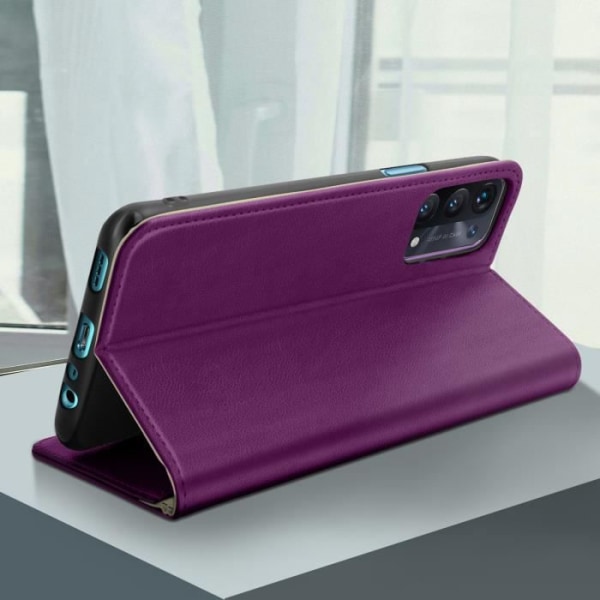 Oppo A74 5G ja A54 5G Cover Graned Look Lompakkovideoteline, violetti