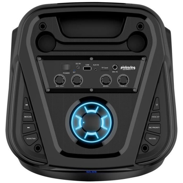 Mobiili DJ-kaiutin akulla Pickering ULTIMAT500, 500 W, 25 cm Boomers, RGB LED RING, USB Bluetooth FM-radio, TWS, mikrofoni