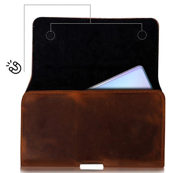 Universell Bälte Fodral Storlek XL Royal Läder Magnetstängning Brun - AVIZAR - Styv - Unisex kastanj