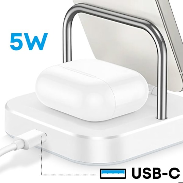 Trådlös USB-C-laddstation för Smartphone Apple Watch Hörlurar Hoko Vit