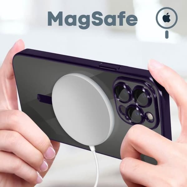 MagSafe Cover - AVIZAR - iPhone 13 Pro Max - Lilla Silikone - Krom Kant - Fleksibel Violett