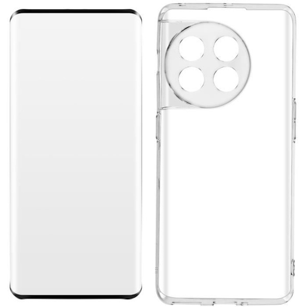 Etui til Oneplus 11 Silikone Gel og 9H hærdet glas sort omrids - AVIZAR - 360° fuld beskyttelse Svart