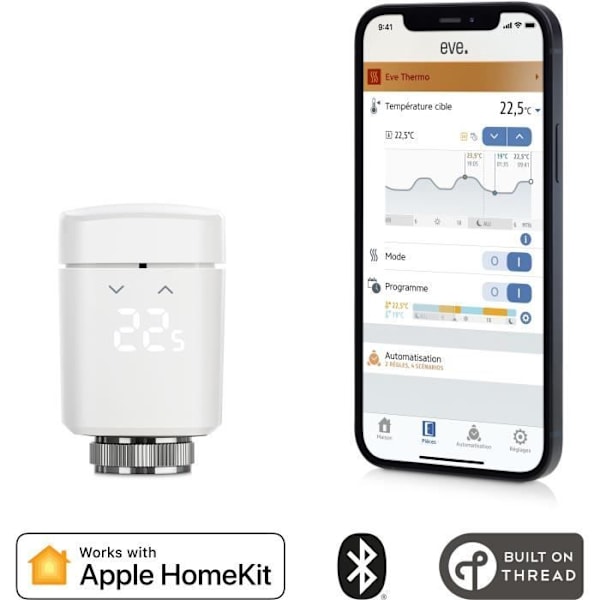 EVE THERMO Smart Kylarventil Set med 2 - Apple HomeKit-teknik och autonoma program för Bluetooth-gänga