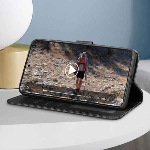 Fodral för Xiaomi 14T Pro - AVIZAR - Plånbok med Videostöd - Svart - Veganskt Läder - Semi-styv Svart