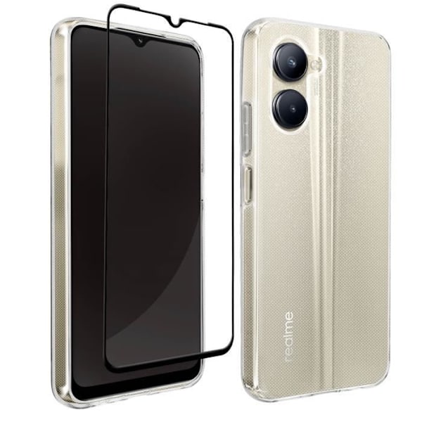 Coque för Realme C33 Silikon Transparent + Härdat Glas 9H Svart Bigben