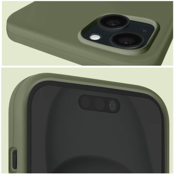 Cover til iPhone 15 Halvstiv mikrofiber Interiør forhøjede kanter Moxie Khaki Grön