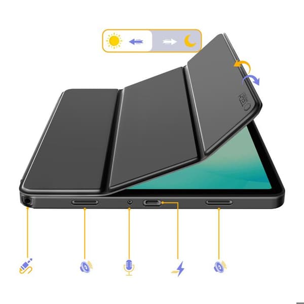 Klapskede til Galaxy Tab A11 Plus med Multi-vinkel støtte og Auto-sleep Tech Protect Sort Svart