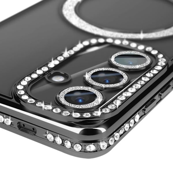 Coque - AVIZAR - Samsung Galaxy S24 Plus - Rigidé - Strass Noir - Compatibel MagSafe Svart