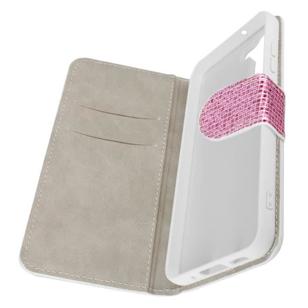 Suojakuori Samsung Galaxy A54 5G Glitter Disco Wallet Video Support Pink Rosa