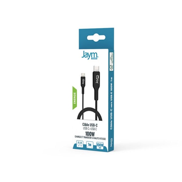 USB-C till USB-C PD 3.0 100W Laddning och Synkronisering 1m Jaym Svart Svart