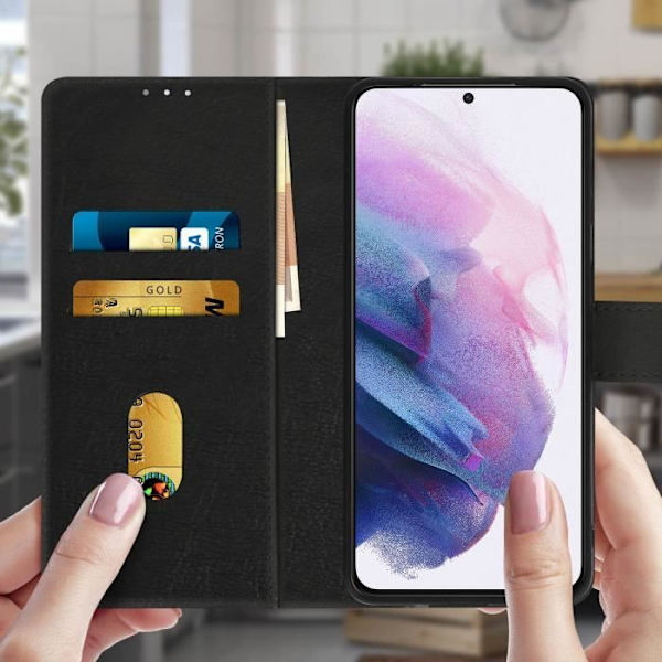 Étui för Samsung Galaxy S21 Plus - AVIZAR - Skydd med kortfack Magnetstöd Svart Svart