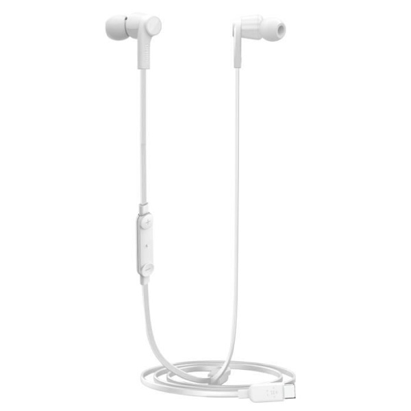 USB C Hörlurar Mikrofonknappar Hands-Free Kit Silikon Platt 1,2 m Belkin Vit Vit