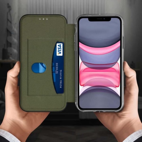 Etui - AVIZAR - iPhone 11 - Øko-læder tekstureret - Sort - Indbygget videostøtte Svart