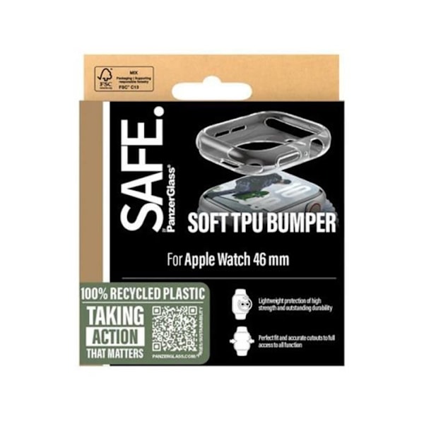 Apple Watch Series 10 46mm:n TPU-mukautuva kotelo Panzer Glass läpinäkyvä Transparent