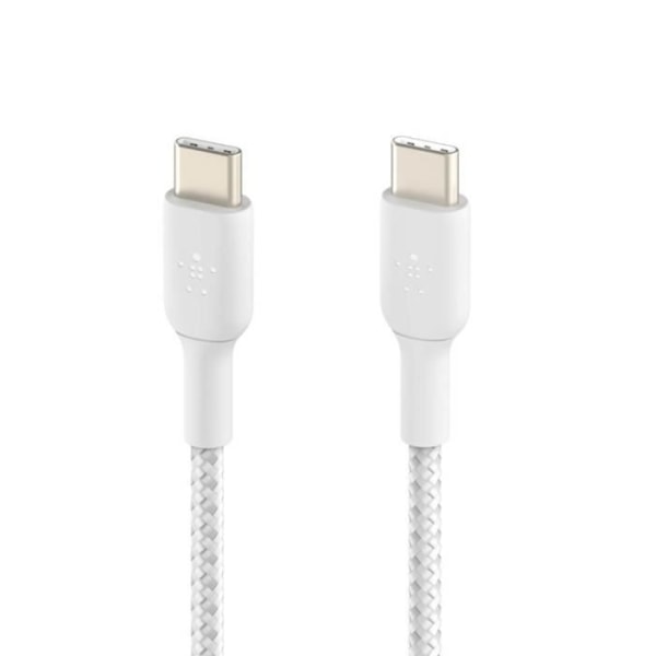 Kabel USB-C till USB-C 18W Strömförsörjning Nylonflätad 1m Belkin vit