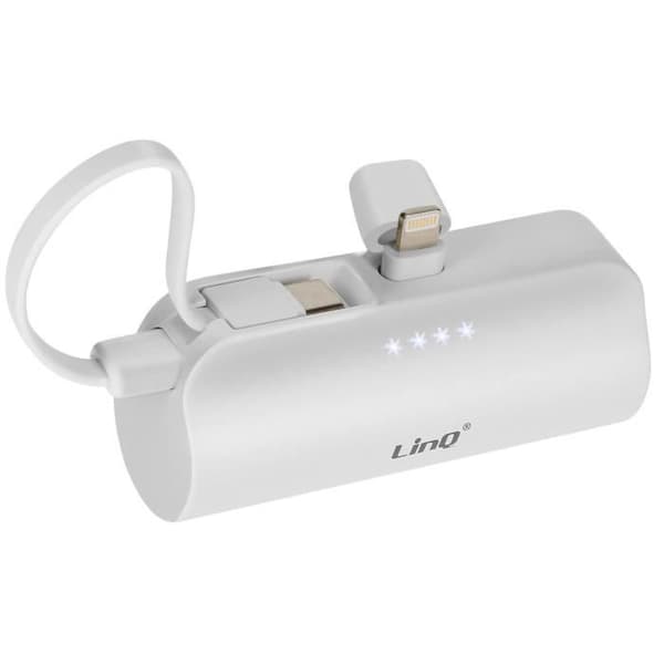 6000mAh backup-batteri Dual USB C og Lightning Connectivity LinQ White Vit