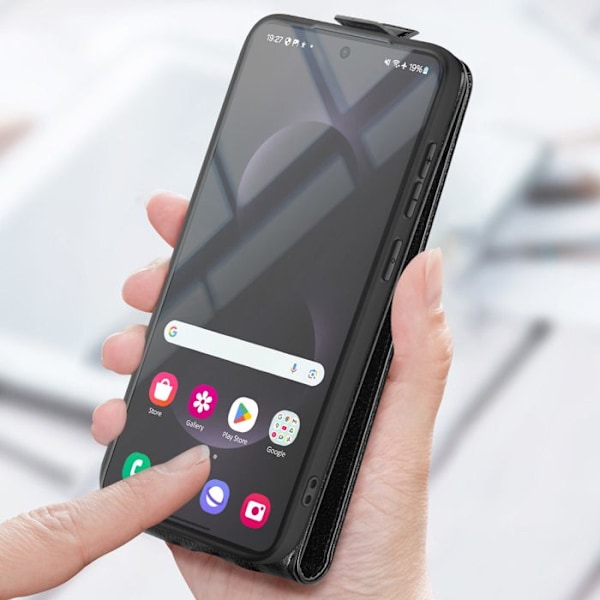 Housse Clapet Vertical til Samsung Galaxy S25 Edge Med Kortlomme Sort Svart