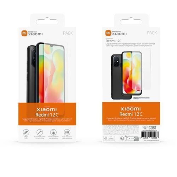 Lavet til Xiaomi Pack Black TPU-etui + gennemsigtigt hærdet glas til Redmi Note 12C - 3662515029968