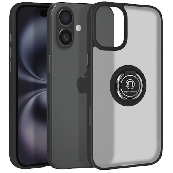 Kotelo iPhone 16:lle - AVIZAR - Metal Ring Video Support - Musta Svart