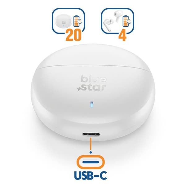 TWS Bluetooth 6.0 høretelefoner med ANC og ENC støjreduktion Blue Star Hvid Vit