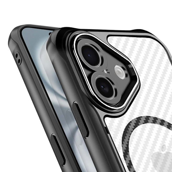 Coque för iPhone 16 Plus MagSafe Kolfiber Antichock Förstärkt Svart Svart