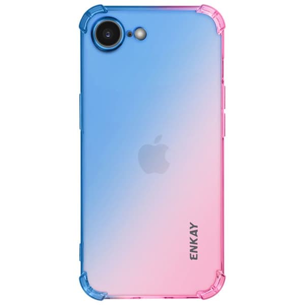 Coque en silicone - iPhone 16e - Blå/Rosa gradient - Stødabsorberende - Airbag Drop-beskyttelse Blå/rosa
