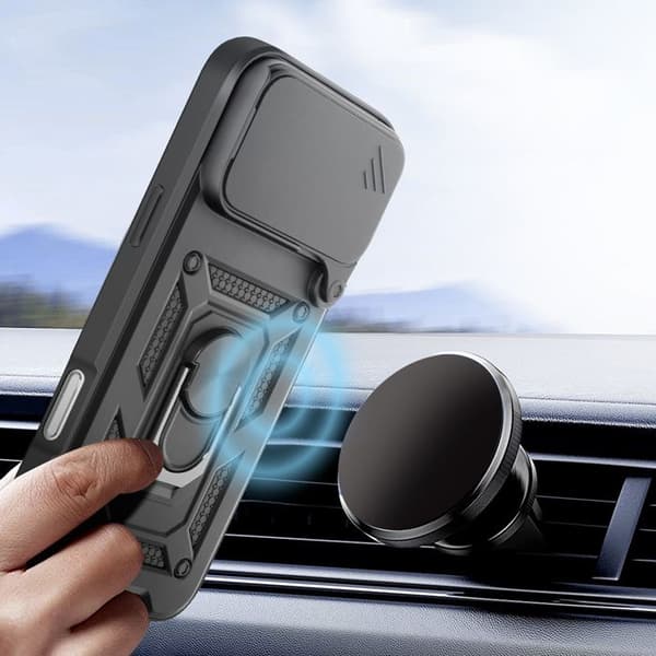 Cover til iPhone 17 Pro - AVIZAR - Stødabsorberende - Støtte ring - Skydedæksel til kamera - Sort Svart
