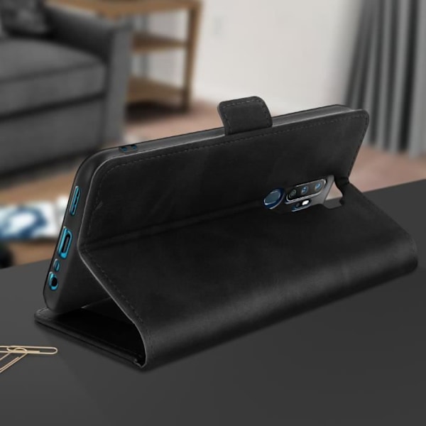 Fodral - AVIZAR - Oppo A9 2020 och A5 2020 - Folio Cover - Ekologiskt läder - Svart Svart
