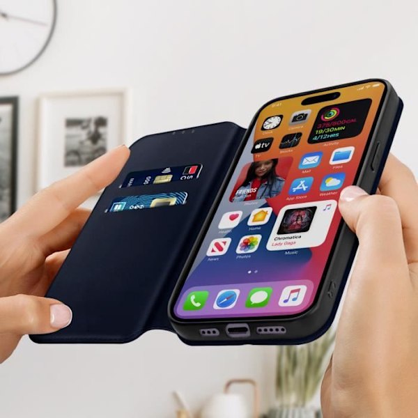 iPhone 14 Pro folioskal - AVIZAR - Korthållarflik - Videostödsfunktion - Midnattsblå Midnattsblå