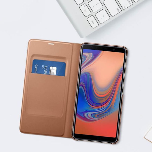 Kotelo - Samsung - Galaxy A7 2018 - Flip-kotelot - Lompakko - Keltainen Kulta Gult guld