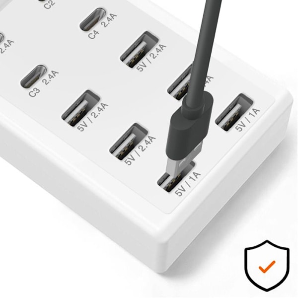 Multiport Oplader Station 4 USB-C + 6 USB 50W Kabel 1m Kompakt LinQ Hvid Vit