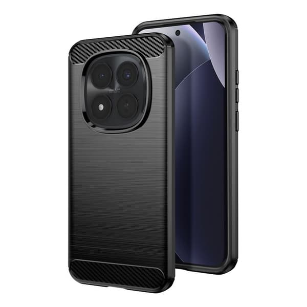 Silicone Cover til Redmi Note 15 Pro Plus med Carbon Effekt Børstet Tekstur Sort Svart