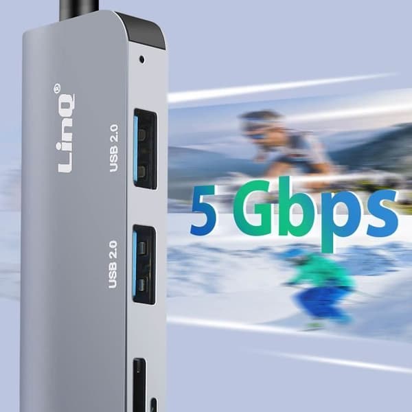 USB-hub - LinQ - Sort - 2x USB 2.0 - 1x USB 3.0 - SD- og TF-læser