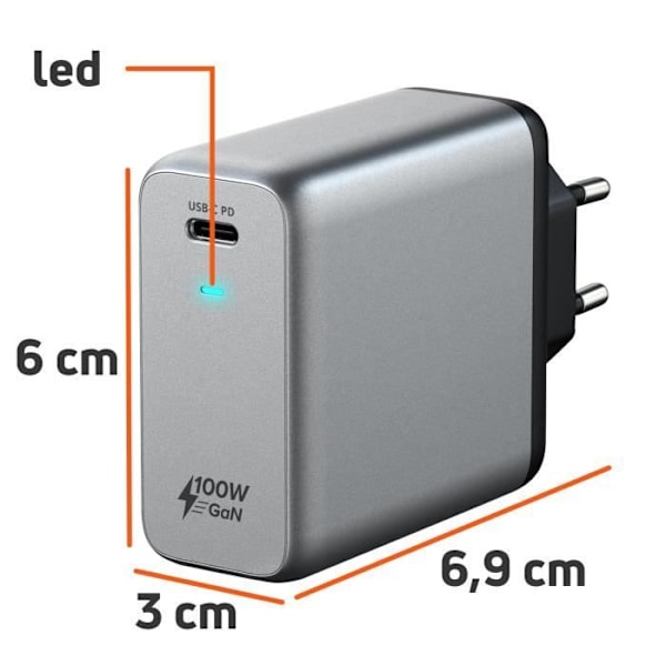 Satechi Grå Sideral 100W USB-C Power Delivery Kompakt GaN Strømadapter Grå